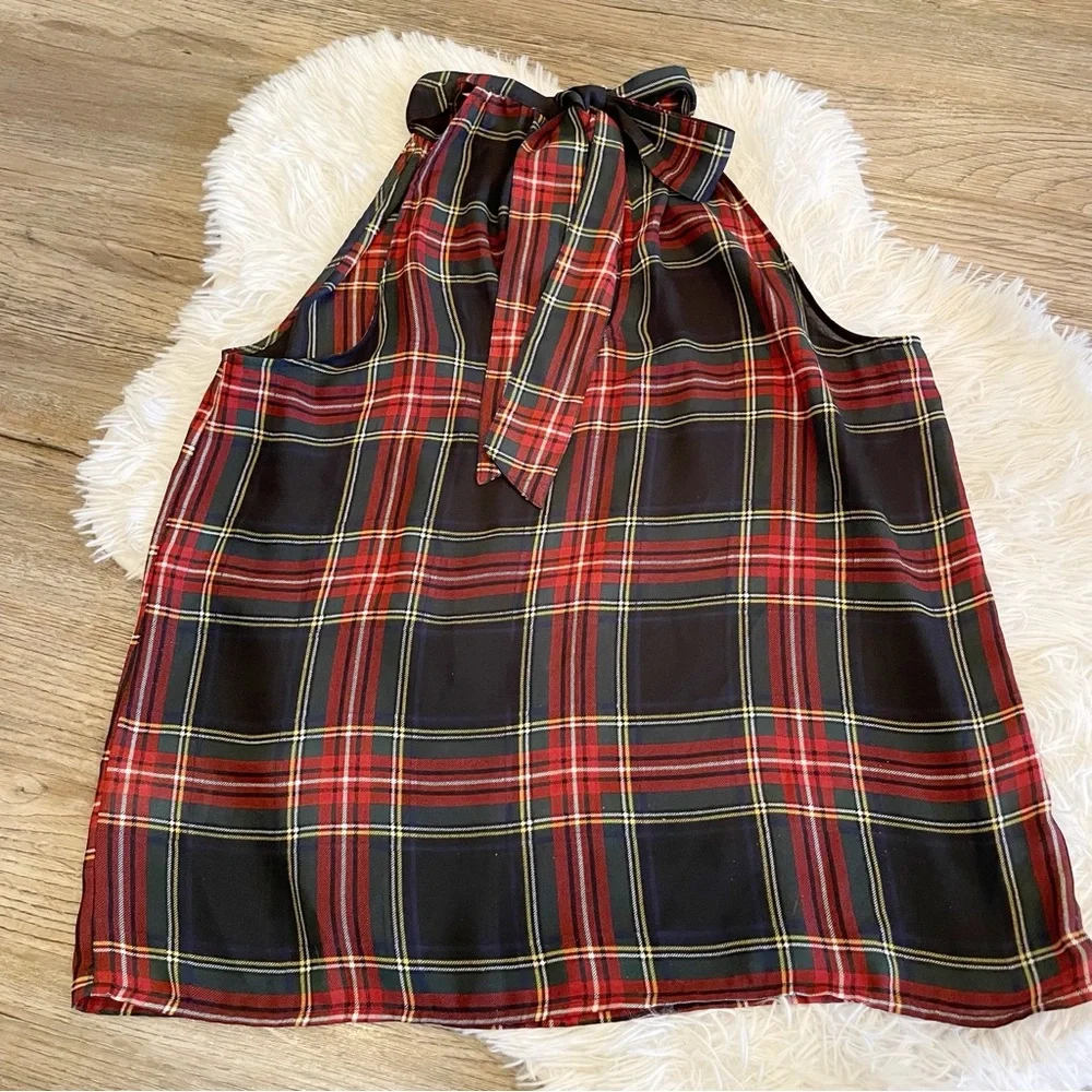 J.Crew Halter Top Stewart Tartan Plaid Bow Tie Back Holiday 6 Christmas